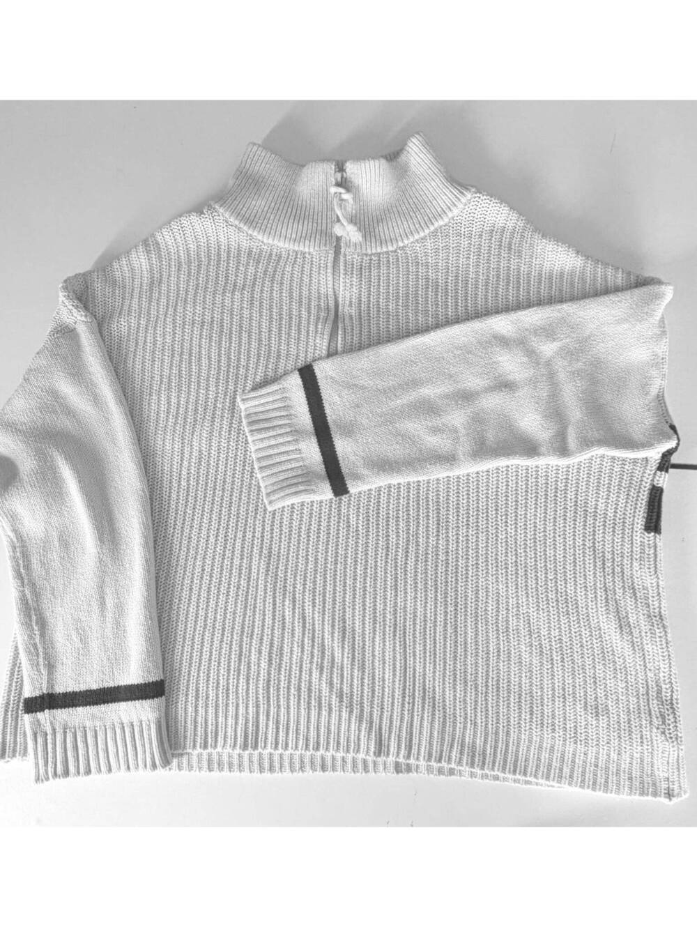 Lisa Todd XL Cream Quarter Zip Ribbed Knit Sweater Coral Zip Cozy Pullover - Picture 7 of 12